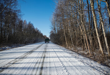 Car on the road in winter.