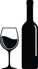 Classic silhouette of wine bottle and glass with red wine for elegant occasions isolated on transparent background