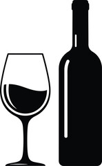 Elegant silhouette of red wine bottle and glass silhouette for sophisticated occasions isolated on transparent background