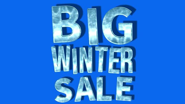 Big winter sale text animation with blue glowing effect. Good for intro opening ads