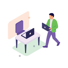 Take your hands on this amazing isometric illustration of remote workspace