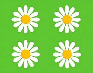 Four stylized daisy illustrations arranged on a vibrant green background