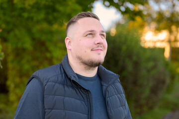 Hopeful Man Looking Upwards Outdoors