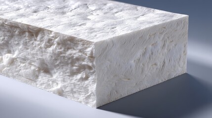 Textured White Block of Foam Material on Smooth Grey Surface with Soft Shadows and Light Reflection