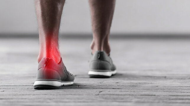 Achilles tendon injury, joint inflammation, foot pain, man suffering from feet ache