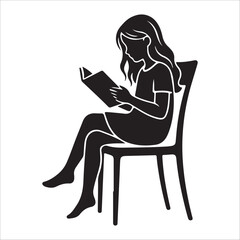 Silhouette of a woman 'girl  reading a book vector illustration on white background