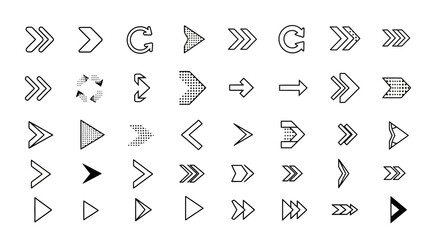 Collection of diverse arrow designs, pointing right, left, and in circular motions.