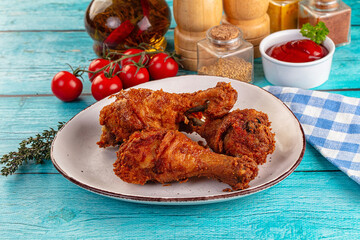 Crispy fried chicken drumsticks leg