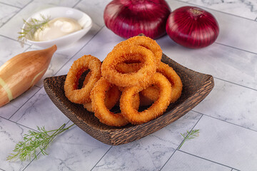 Golden fried onion rings snack