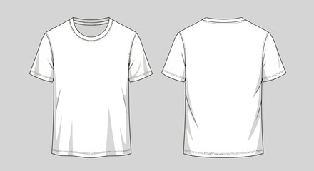 Fototapeta premium White T-Shirt Front and Back View on Gray Background.