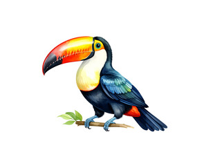 Colorful watercolor toucan isolated on white background
