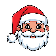 Smiling Santa Claus face in a red hat cartoon illustration for the Christmas holiday