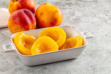 Sweet juicy canned peaches dessert
