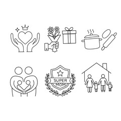 Mother's Day Icon Set Line Art Collection