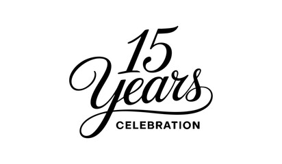 15 Years Celebration Calligraphy Vector Typography Design – Elegant Black Script on White Background