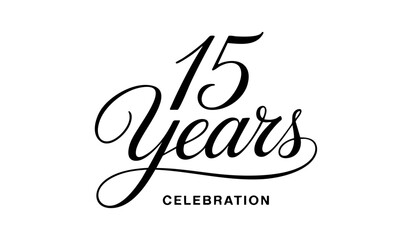15 Years Celebration Calligraphy Vector Typography Design – Elegant Black Script on White Background