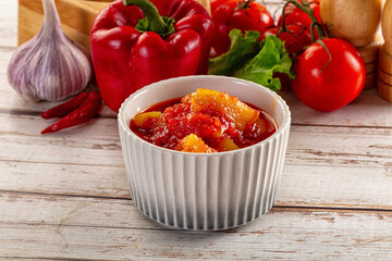 Hungarian lecho with pepper and tomato