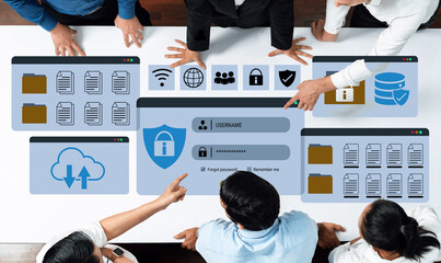 Secure login and file management interface with folder, password, and encryption icons for cybersecurity visualization Parse
