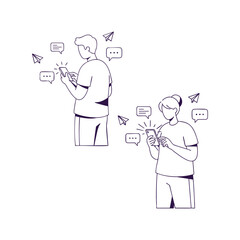 Texting on Smartphone – Modern Communication Line Art