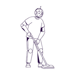 Fototapeta premium Robot Vacuuming Floor – Futuristic Housework Outline