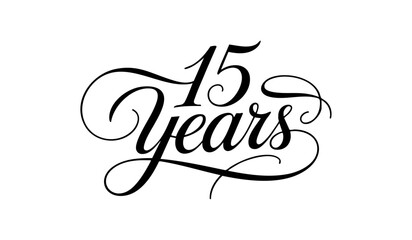 15 Years Celebration Calligraphy Vector Typography Design – Elegant Black Script on White Background