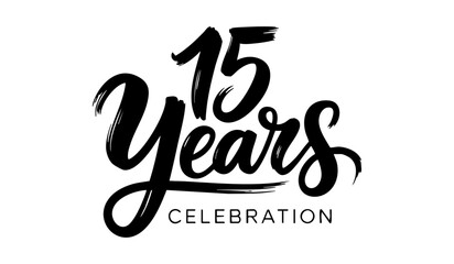 15 Years Celebration Calligraphy Vector Typography Design – Elegant Black Script on White Background