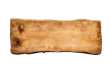 Old wooden plank with rough edges isolated on transparent background. Close Up a sign made from a wooden board without separate text isolated on white background.