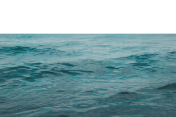 Blue ocean water surface with gentle waves and ripples. Isolated on transparent background, png