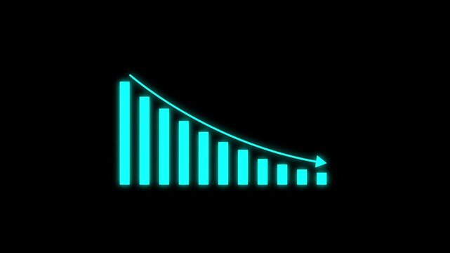 Cyan color Down business graph icon animation on background. Bad Economy Recession Graph Chart.