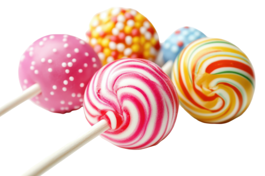 Swirl candies in green pink and orange isolated on transparent background. Colorful candy balls sweets isolated on white background.