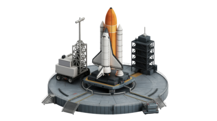 Isometric 3D Space Shuttle Launch Pad Scene
