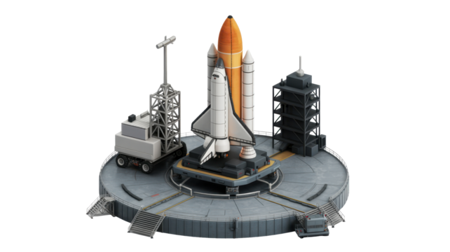 Isometric 3D Space Shuttle Launch Pad Scene