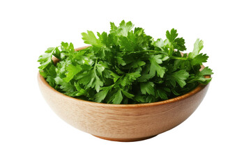 Fresh green parsley herb in a bowl isolated on transparent background. Green parsley in a bowl isolated on white background.