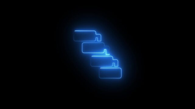 Abstract glowing neon waterfall icon animation on dark background.