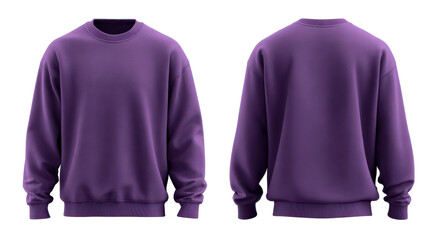purple sweater mockup, front and back view on a transparent background, with no text or logo on the shirt