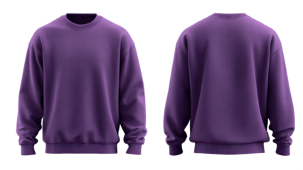 purple sweater mockup, front and back view on a transparent background, with no text or logo on the shirt