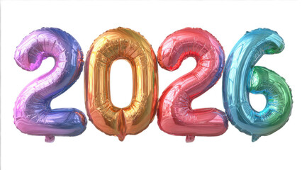 colorful new year 2026 number-shaped balloons on a transparent background, a new year concept. PNG file