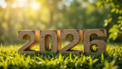 2026 A Year of Growth and New Beginnings - Wooden Numbers in Nature's Embrace