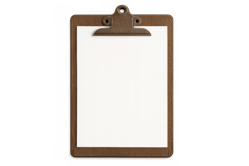 Wooden clipboard holding blank white paper, offering copy space for notes, lists, and business information