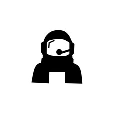 Icon of an astronaut, pilot, or call center agent wearing a helmet/headset with a microphone. Represents communication, space, support, flight, and exploration.