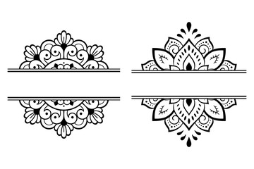 Set of frame in eastern tradition. Stylized with henna tattoos decorative pattern for decorating covers for book, notebook, casket, magazine, postcard and folder. Flower border in mehndi style.