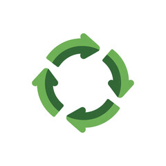 Green circular arrows loop recycling & circular economy icon colorful flat vector on transparent background