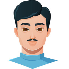 Portrait of a Man with Dark Hair and Moustache Wearing a Blue Turban and Shirt with Transparent Background