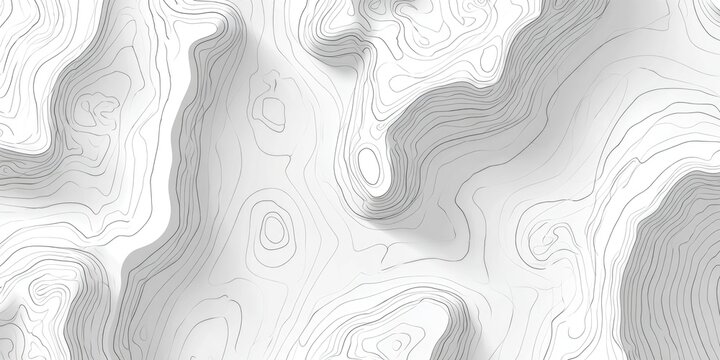 Abstract white topographic map with contour lines showing 3D relief and shadows