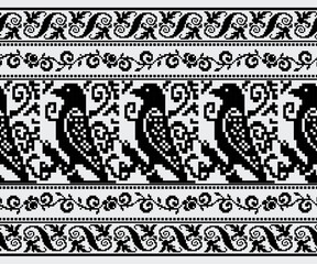 Geometric bird pattern, seamless horizontal pattern, full decorative pattern, designed for decoration, background, fabric, clothing.