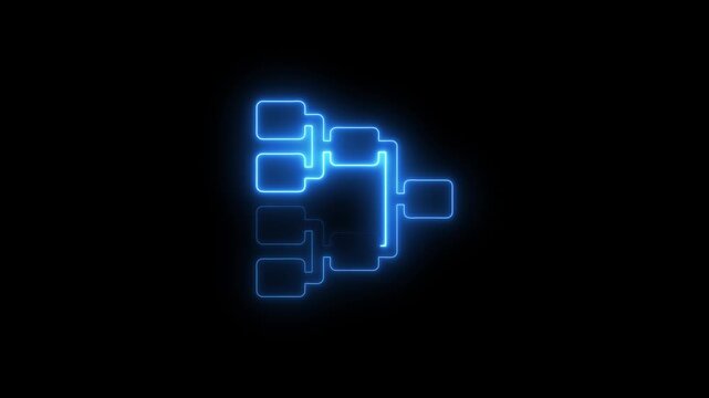 Glowing tournament bracket icon animation on dark background. neon championship bracket for sports and gaming concept.