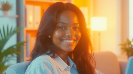 Young black business woman smiling in the office