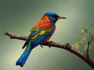 Rainbow Songbird on a Branch. Generative Ai