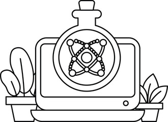 The bottle is labeled with a symbol that looks like a cross