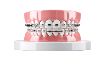 Orthodontic dental model with metal braces